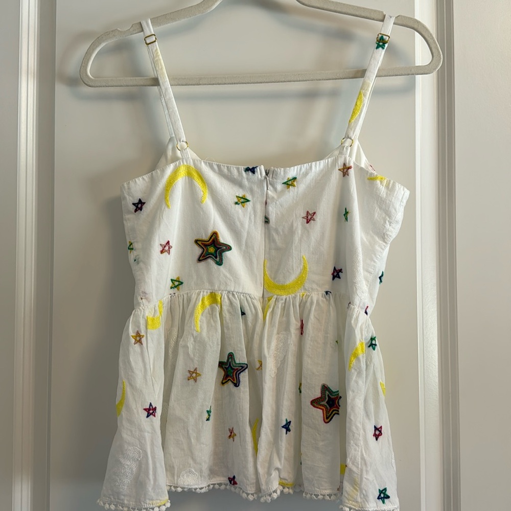 Beautiful cami with embroidered stars and moons, back zipper, adjustable straps